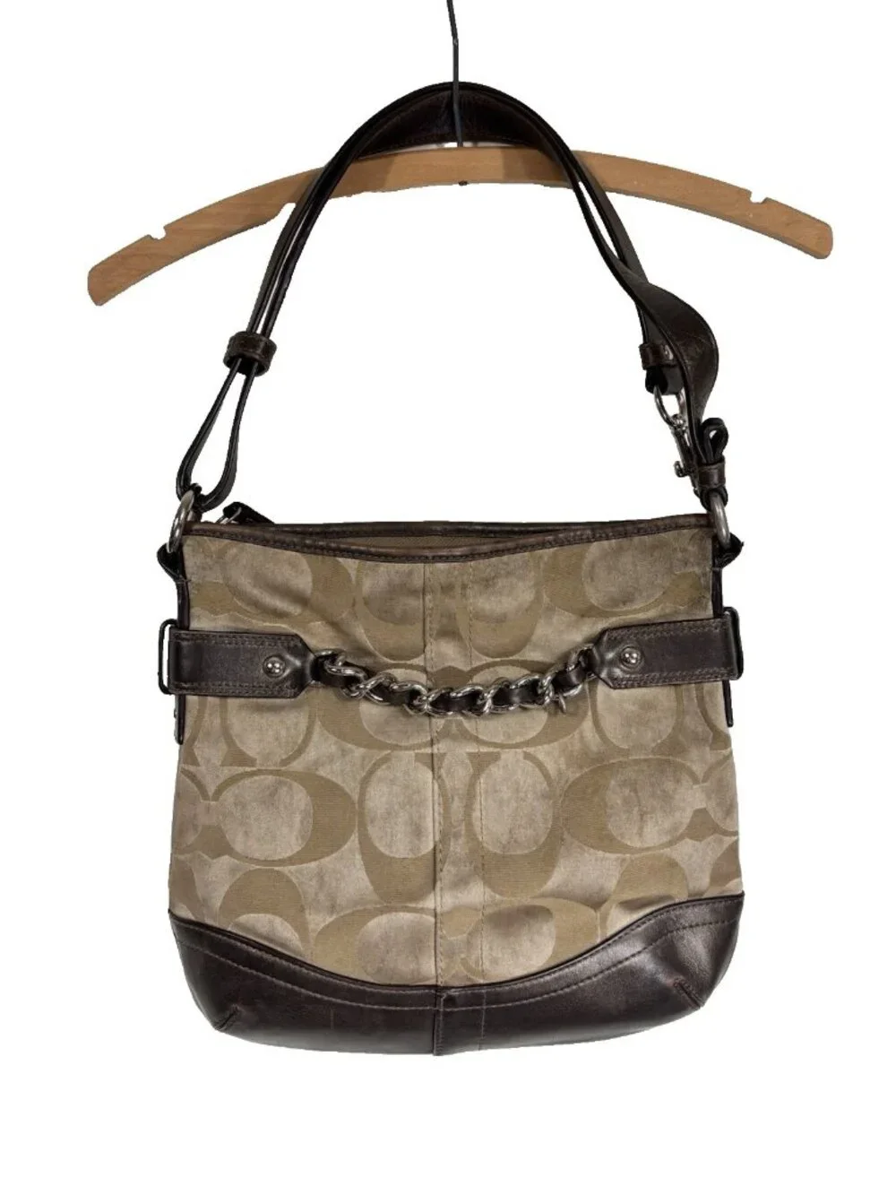 Coach F19730 Signature Optic Chain Duffle Crossbody Bag Tan Bronze